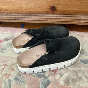 Papillio Black Suede Mules with White Soles